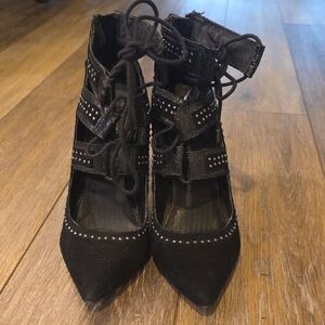 Topshop Black Lace-Up Studded Boots